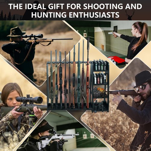 Semohop Gun Racks,Wooden Rifle Racks with Pistol Rack, Floor Standing Shotgun Rack Indoor, Gun Display Rack for Home Garage Gun Storage - Holds up to 9 Long Guns and 8 Handguns