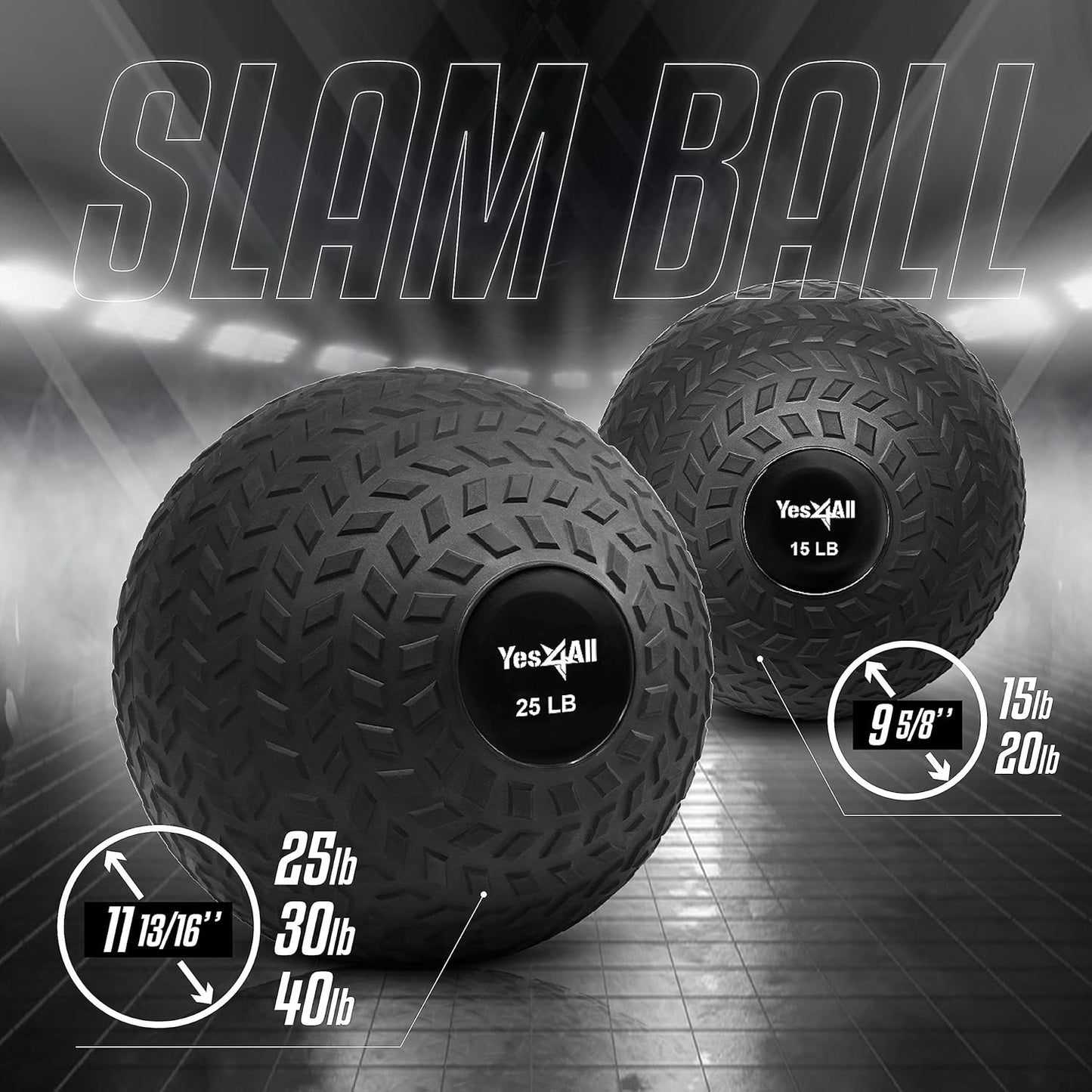 Yes4All Slam Balls, 10-40lb Weighted Ball Weight, Durable PVC Sand Filled Workout Dynamic Slam Ball for Core Strengthen