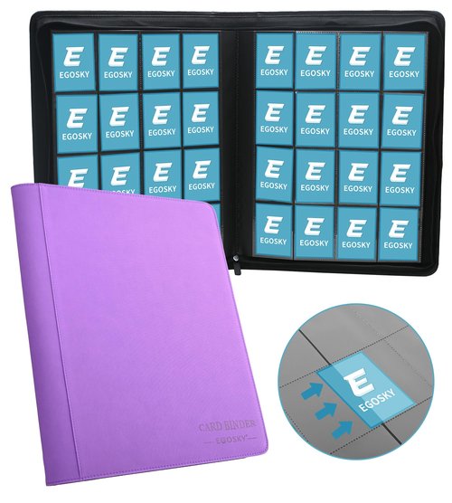EGOSKY 1000+ Pockets Trading Card Binder, 16 Pocket Side Loading Card Holder Album for Sports Game Business Cards (Purple)