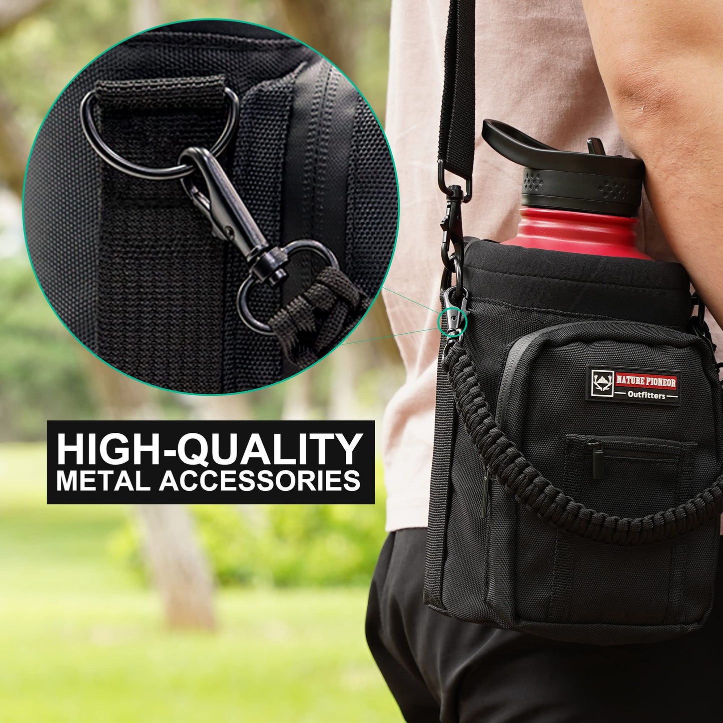 NATURE PIONEOR Adjustable Shoulder Strap Replacement, Paracord Handle for Water Bottle Holder, Comfortable Universal Neoprene Thick Padded Bag Strap with Metal Hooks