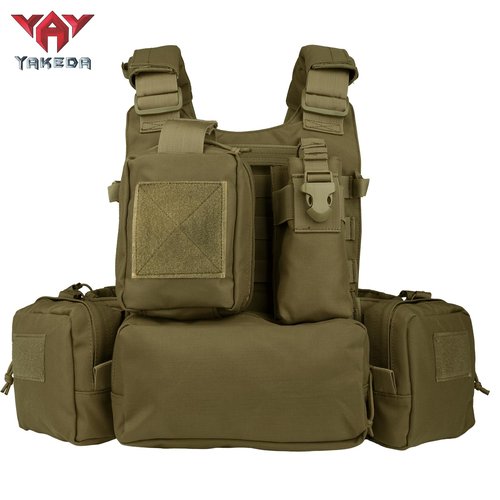 YAKEDA Tactical Training Vest with PALS System - Multi-Pocket Adjustable Straps Quick-Release Buckle for Hunting (US, Alpha, One Size, Regular, Regular, Tan)