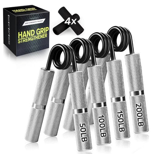 UUJOME Hand Gripper Strengthener Set 4pcs (50lb+100lb+150lb+200lb) - Metal Grip Strength Trainer Slip Resistant - Grip Trainer Forearm Strengthener for Muscle Building, Hand Sensitivity Training