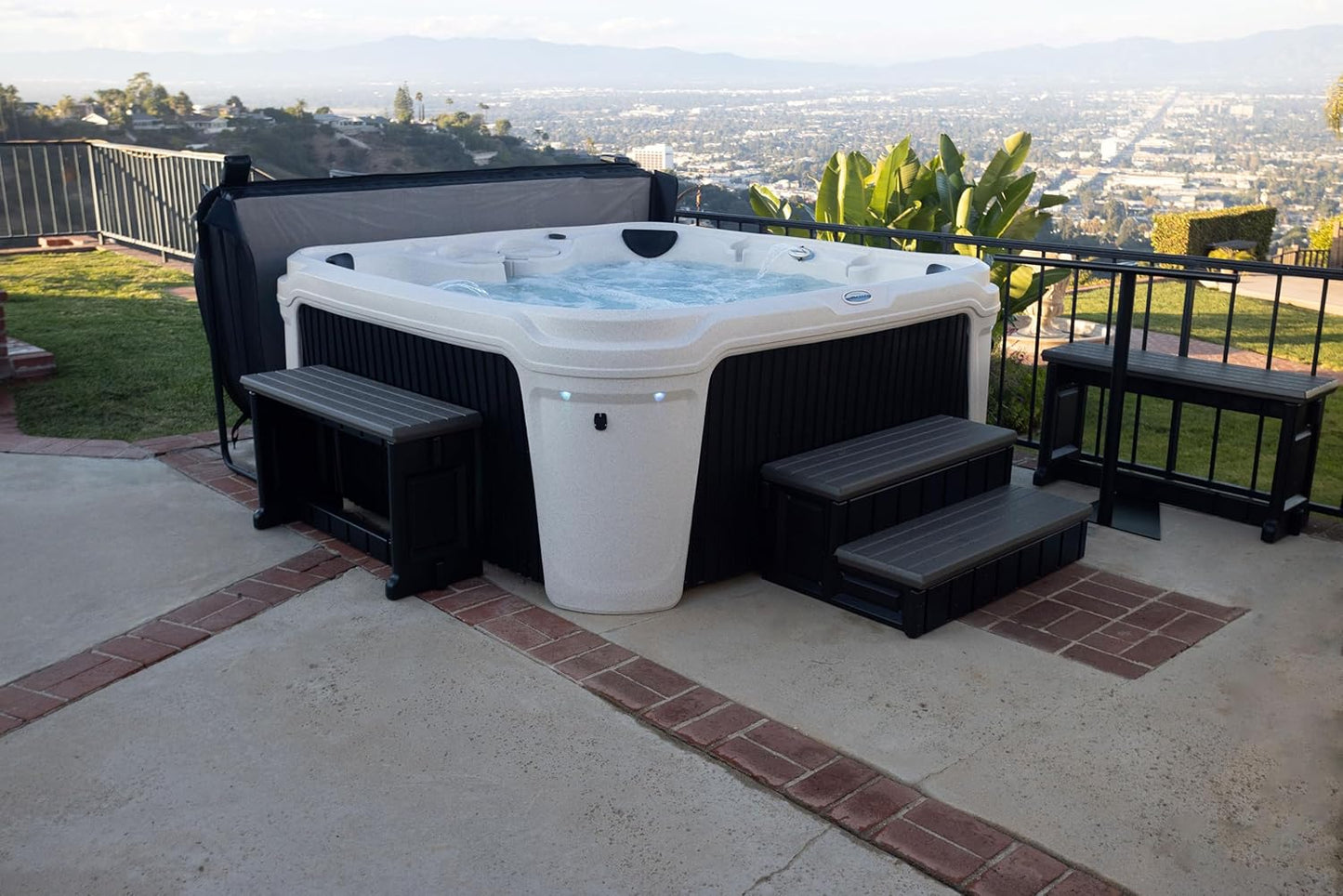 Confer Plastics Two Tier 36" Wide Deluxe Hot Tub Step. Non-Skid Spa Steps, Easy Installation, Sturdy, Long Lasting Upgrade to Your Space. Proudly Made in USA. - Espresso