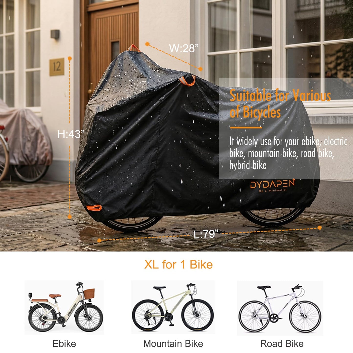 Bike Cover Waterproof Outdoor, Bicycle Cover Outdoor Storage Waterproof Protect from Rain Dust UV for Ebike Electric Bike Mountain Road Bike (XL for 1 Bike)