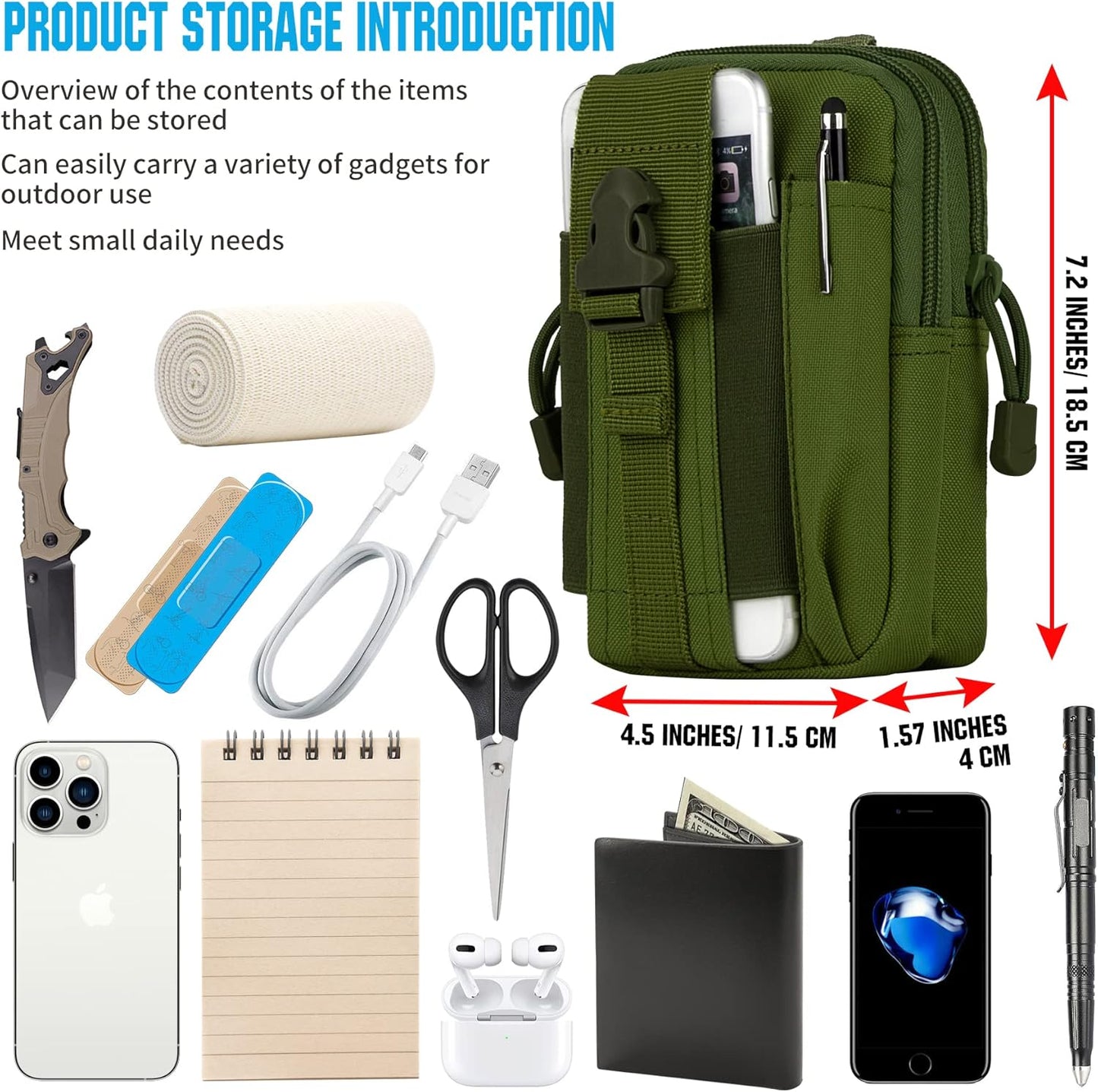 IronSeals Tactical Molle Pouch Compact Utility Waist Bag Phone Holster Holder for 4.7"-6.9" iPhone 15 Pro Max/15 Pro/14 Plus/14 Pro Max/14/13 Pro Max/13 Pro/12 Pro Max/11 Pro Max