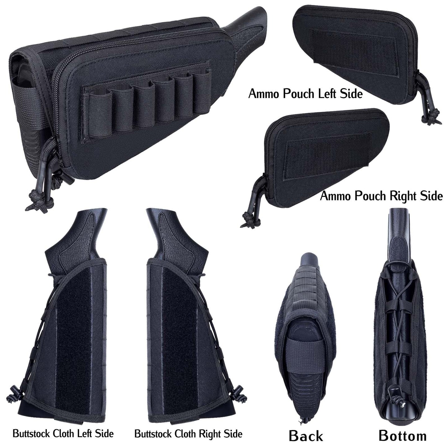 Aprikostein Buttstock Shotgun Shell Holder for Ammo 12 Gauge 20Ga 30-06 30-30 45-70 7.62 410 Left Right Handed Ambidextrous Rifle Stock Pouch Cheek Rest Shotshell Carrier