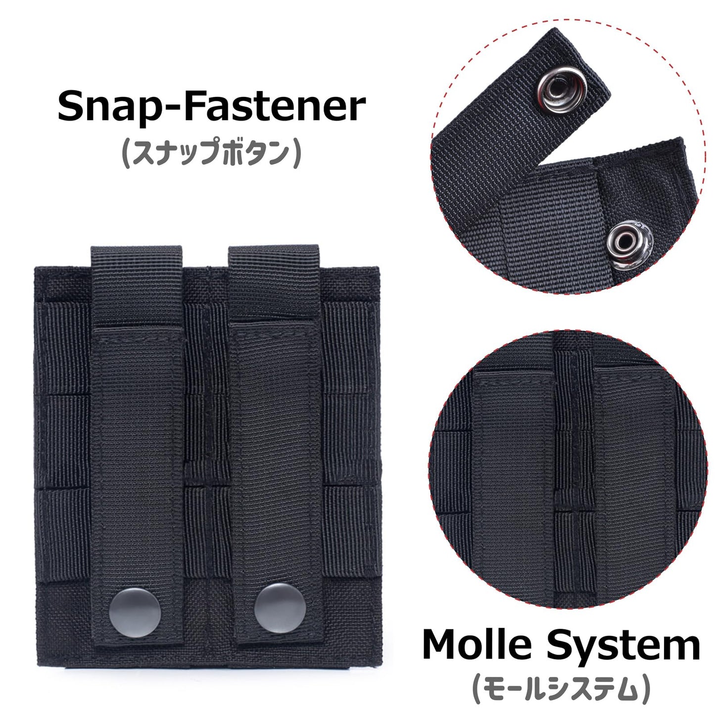 Azarxis Tactical Pistol Mag Pouch Holder Double Triple Molle Magazines Carrier Holster Bag with Front Loop Panel Fast Access (Black - Double Pouch)