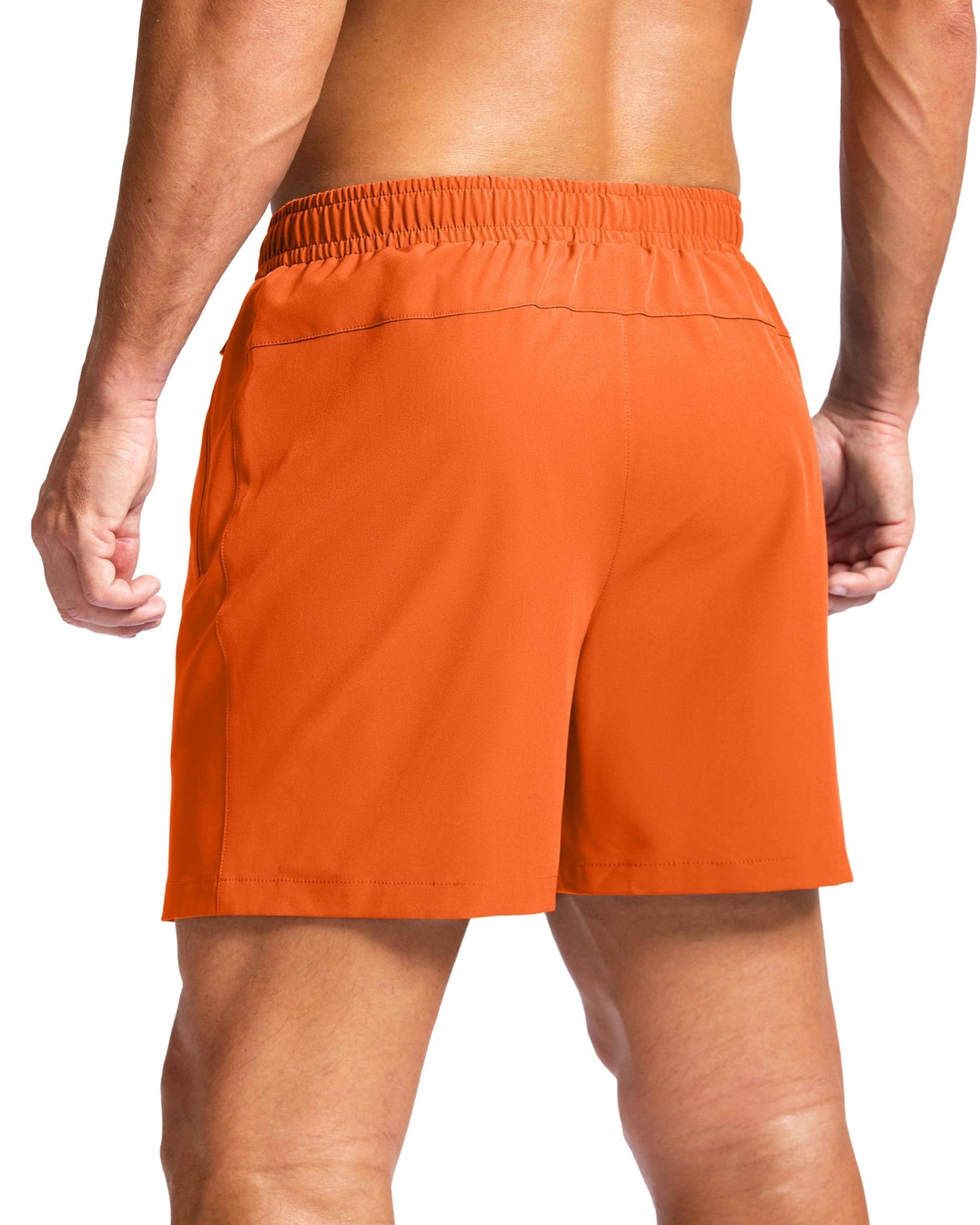 Men's Athletic Running Shorts with Zipper Pockets Quick Dry 7"/ 5"/ 9" Workout Gym Shorts for Basketball Hiking(Orange,5XS)