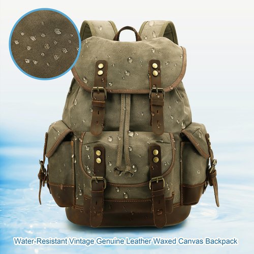 HuaChen Vintage Canvas Leather Backpack: Spacious Durable Rucksack for Men & Women, Perfect for Travel and College Life - M86 Army Green Coffee