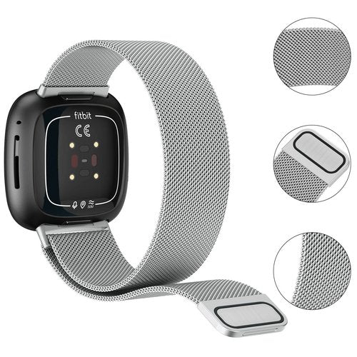 Metal Band Compatible with Fitbit Sense 2 /Sense Bands/Versa 4 / Versa 3 Bands Women Men, Stainless Steel Mesh Loop Strap for Fitbit Sense 2/Sense/Versa 4/Versa 3 Smart Watch (Large,Silver)