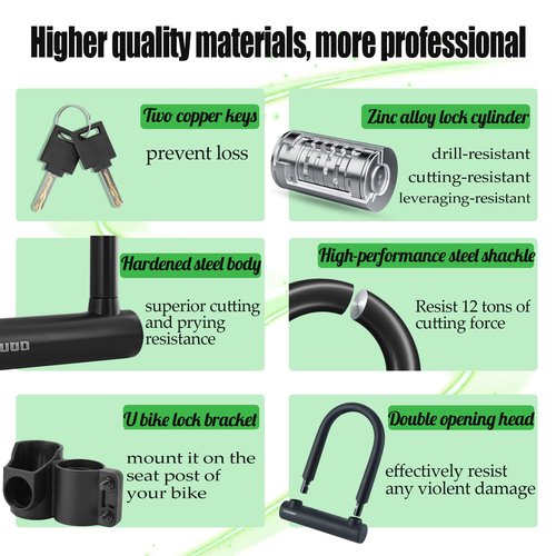 TOSUOD Oversized Bike U Lock Set Heavy Duty Anti Theft Bike Lock with 4FT Steel Cable Bicycle U Lock with Keys Mounting Bracket for Road, Mountain, Electric & Folding Bike