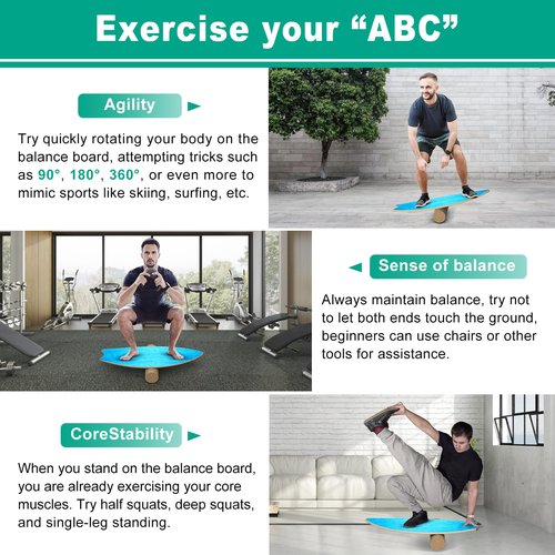 Healfith Balance Board,Adult Balance Board,Balance Trainer - Balance Board Kids - Wooden Balance Board,Including Roller,Half Ball And Balance Ball
