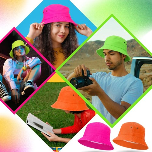 Cozypower 4 Pcs Neon Hats for Women Men Adjustable Cotton Hat for Outdoor Activities All Seasons(Bucket Hat)