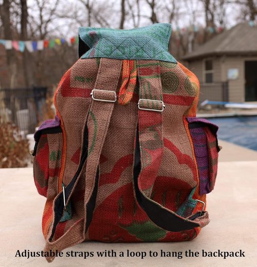 DharmaObjects Recycled Jute Rice Bag Backpack Hand Made Nepal