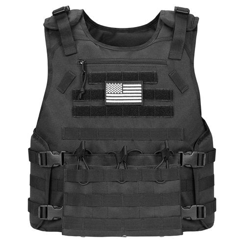 CVLIFE Tactical Vest with Zipper Bag Molle Webbing System Outdoor Vest Adjustable Belt Breathable Weight Vest for Training Activity Black