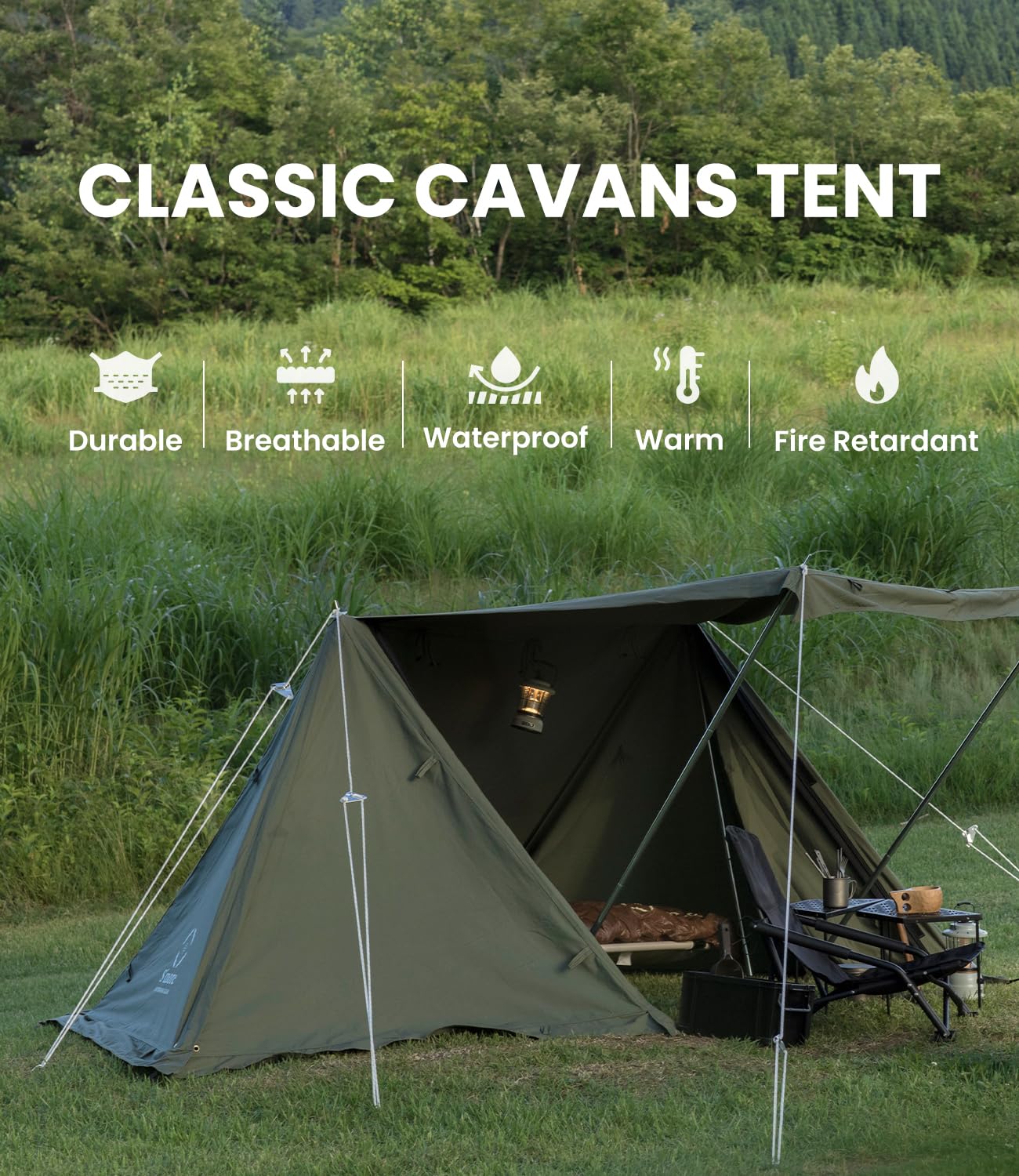 S'more Kleine Base Camping Tent, 4 Season Luxury Outdoor Camping and Glamping Tent for 2 Adults, Breathable Waterproof Cloth with Screen Inner Tent(Extra) and Carry Bag (Green)