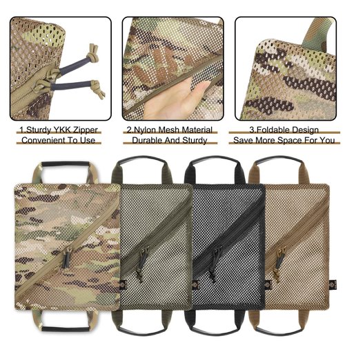 PETAC GEAR 2PCS Tactical Storage Mesh Pouch Set,Insert Modular Utility Admin Pockets,Travel Organizer EDC Bag (MC)