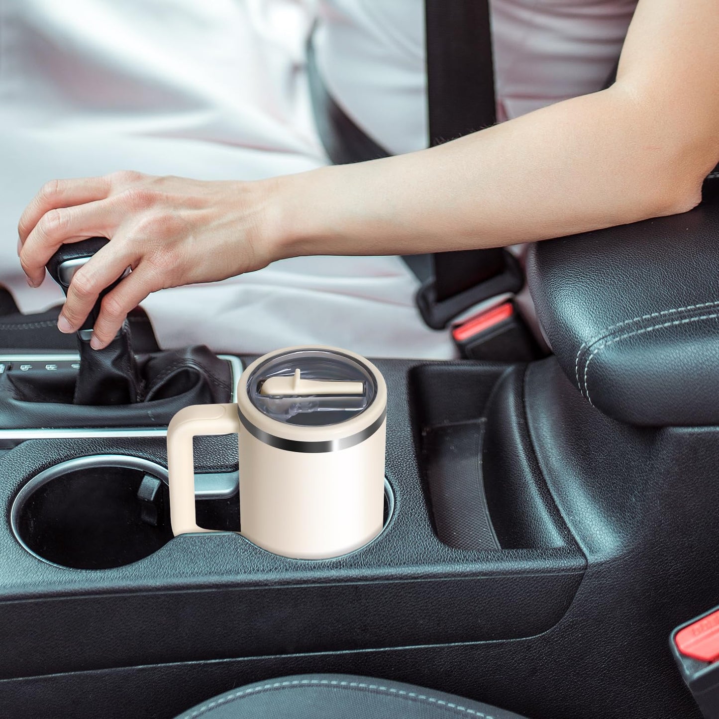 ANTAND 2 Pack Leakproof Lid Replacement 40 oz for Stanley Cup Accessories, Flip Straw Tumbler Leak Proof Lids for Stanley Quencher H2.0, Dust-Proof Straw Cover for stanley cups 40oz (Beige, Beige)