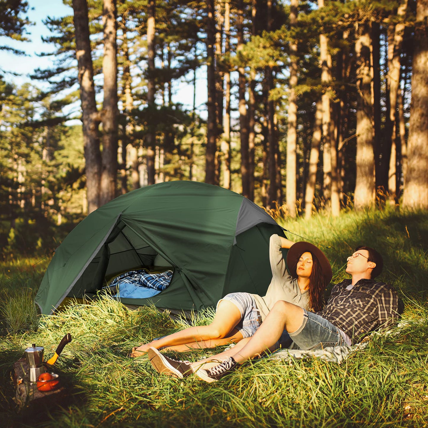 Bessport Camping Tent for 3 Person, Lightweight Backpacking Tent Waterproof Windproof Two Doors Easy Setup Double Layer Outdoor Tents for 3 to 4 Seasons, Suitable for Outdoor,Hiking,Camping
