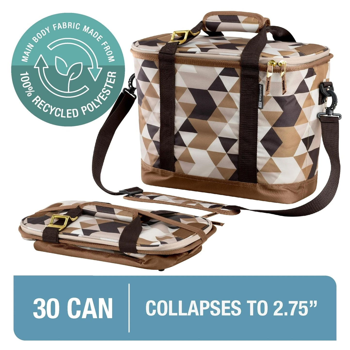 CleverMade Collapsible Insulated Cooler Bag – 24 Can Leakproof Soft Cooler for Beach, Travel, Car – Shoulder Strap, Bottle Opener – Desert Camo