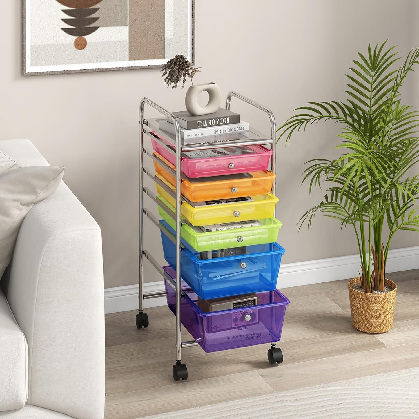 RELAX4LIFE 6-Drawer Rolling Storage Cart - Classroom Organization on Wheels w/Removable Plastic Drawers, Mobile Art Craft Cart for School Paper Home Office, Utility Cart with Drawers (Macaron)