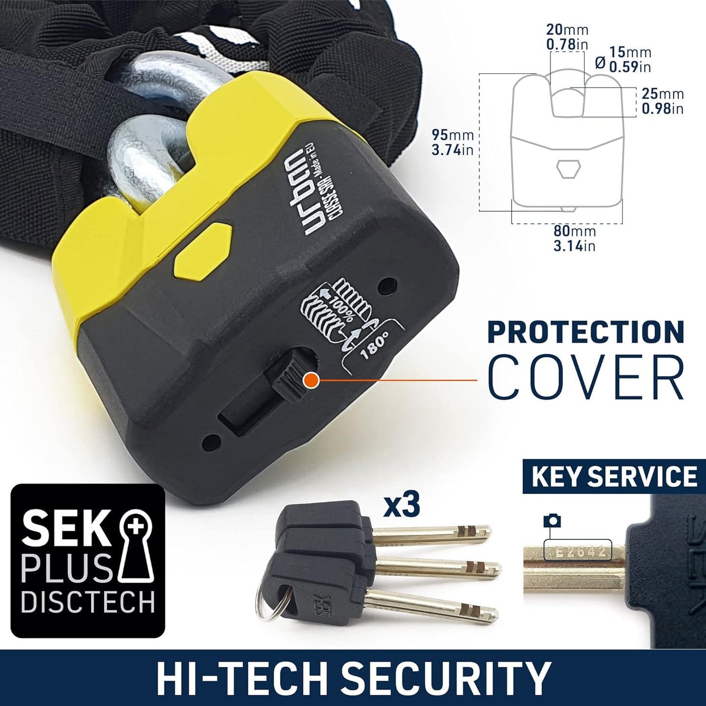 Urban Security U8K120 Motorcycle Chain Lock High Security Chain Lock Motorcycle Anti Theft Heavy Duty Motorcycle Lock, Cut Proof Chain and Cut Resistant Padlock, Cycle Lock Chain SRA Approved, 120cm