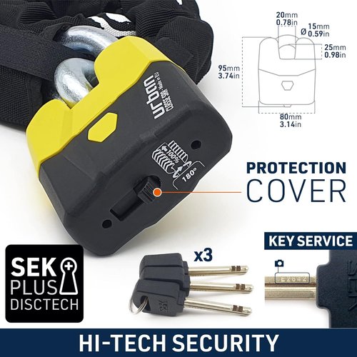 High-Security Motorcycle Chain Lock - Urban Security U8K120, Cut-Proof 120cm Anti-Theft Lock