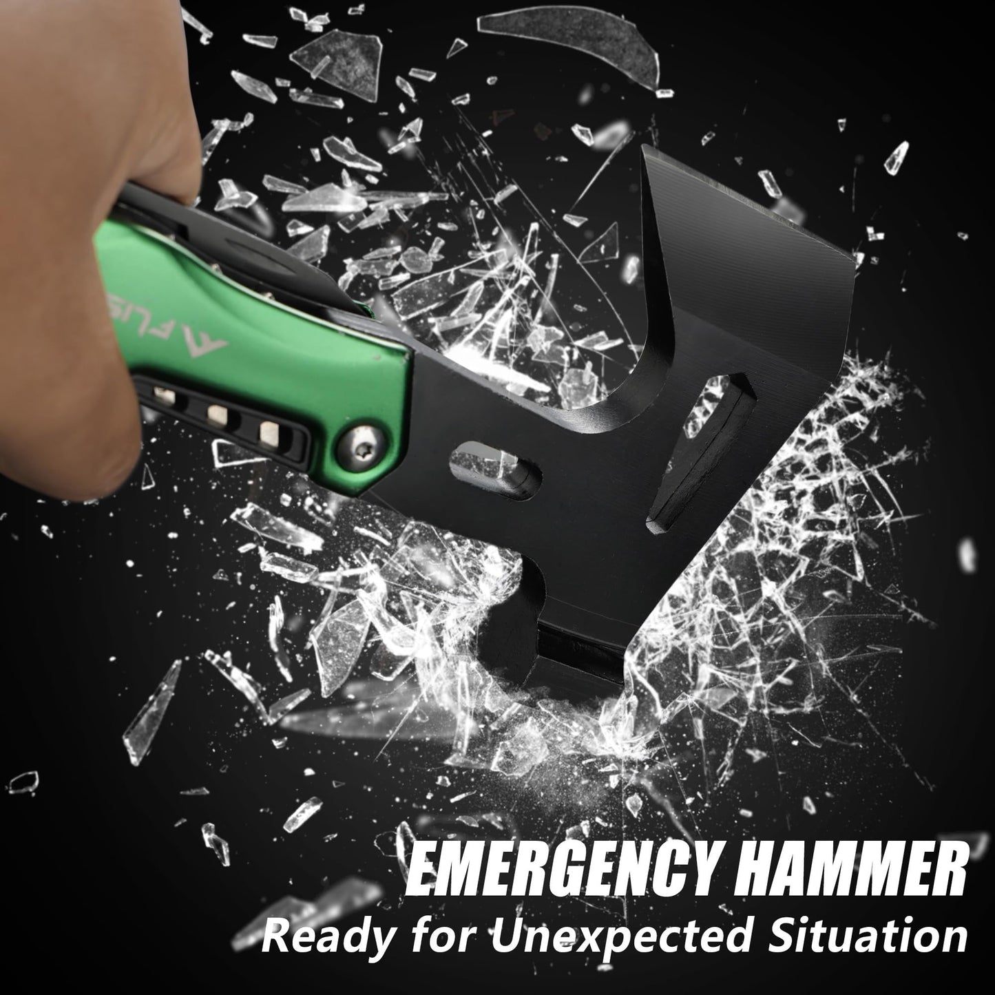 FLISSA Camping Axe Hammer 14-in-1 Multitool, Gift for Dad, Hatchet Multi Tool Stainless Steel with LED Light, EDC Hiking Survival Multi Function Tool Pocket Knife with Sheath