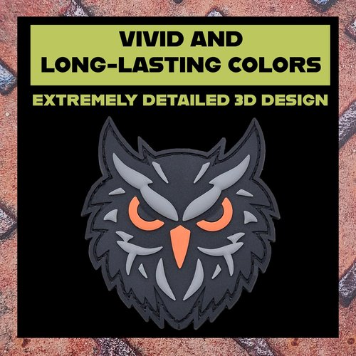 Black Tactical Owl Night Hunter Watcher Morale PVC Patch - Compatible with Velcro Patches for Hats, Tactical Accessories, Military Backpacks