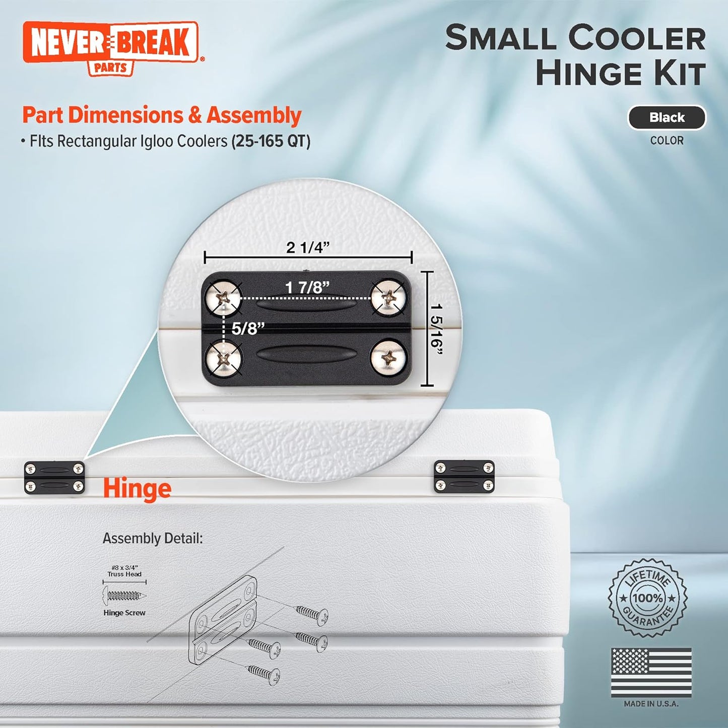 NeverBreak Parts - 2 Pack White Igloo Cooler Hinges Replacement with Screws | High Strength Igloo Cooler Replacement Parts | Igloo Parts kit for ice chests