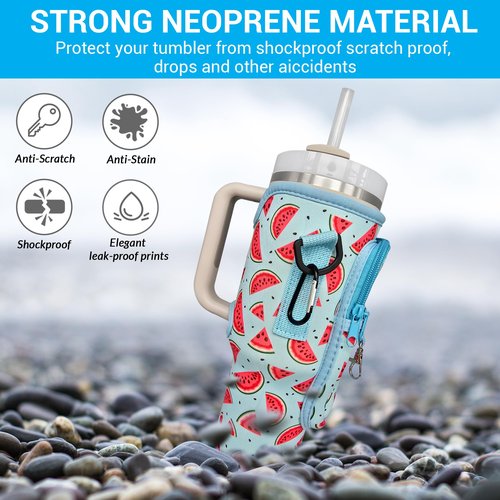 Uniquely Zia Stanley 40oz Tumbler Crossbody Bag with Adjustable Strap, Zipper Pocket and Key Holder (Watermelon Print)