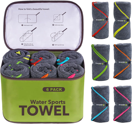 4Monster 4 Pack Microfiber Camping Towel Quick Dry, Super Absorbent Travel Towel with Waterproof Bag, Lightweight Boat Towel for RV, Sport, Gym, Beach, Pool, Swim,Family Trip
