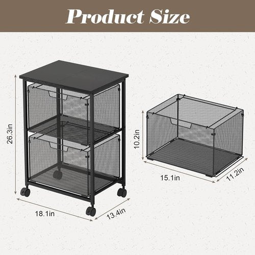 Letter/Legal Rolling File Cabinet Cart,2 Drawers Filing Cabinet for Home Office,Hanging File Folders Organizer for Under Desk Storage,Mobile Printer Stand with Wheels,Black(Patent Pending)
