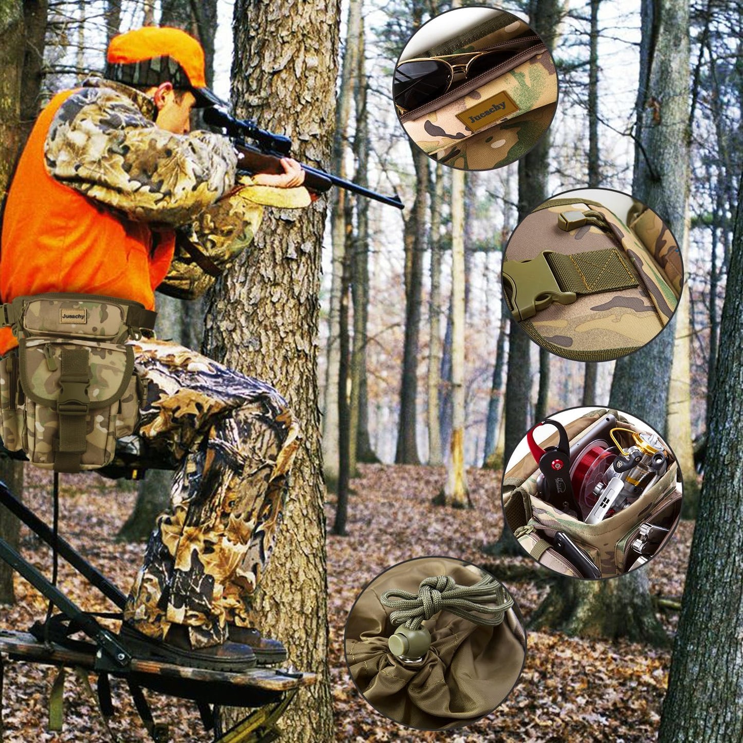 Jueachy Drop Leg Bag for Men Tactical Metal Detecting Thigh Pack with Water Bottle Pouch