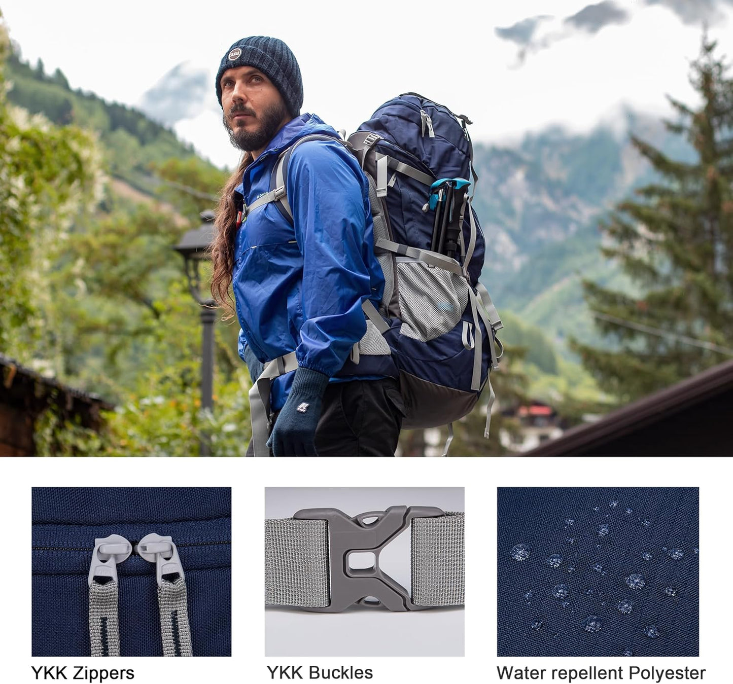 MOUNTAINTOP 70L Internal Frame Backpack Camping Backpacking Hiking Backpack for Men Women with Rain Cover