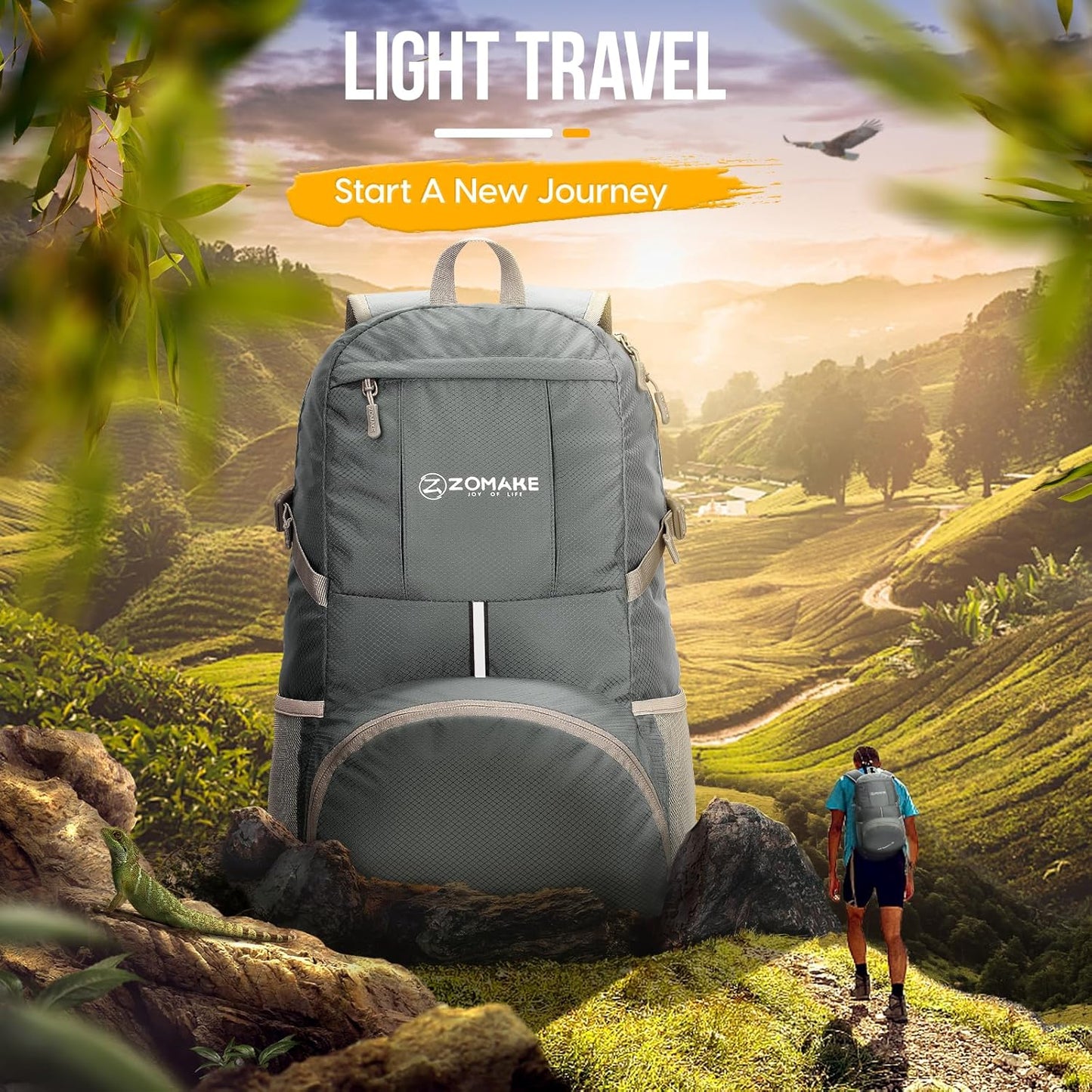 ZOMAKE Lightweight Packable Backpack 35L, Light Foldable Backpacks Water Resistant Collapsible Hiking Bag, Compact Folding Day Pack for Travel Camping(Black)
