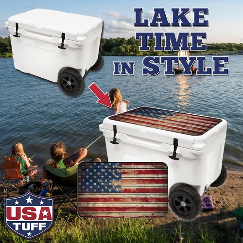 USATuff Vinyl Cooler Lid Kit Compatible with YETI Haul Wheeled Tundra | Easy Peel & Stick Application Cooler Skin Decal Wrap | Durable Pre-Cut Pieces | Made for Outdoor Use - Old Glory Flag Design