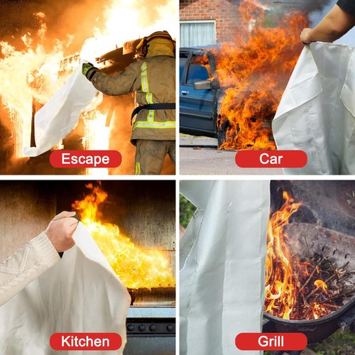 Safigor 2Pack Emergency Fire Blanket +2 Hooks, Fire Extinguisher Blanket, Fire Suppression Blanket, Flame Retardant Blanket Fire Safety Blanket for Home, Kitchen, Grill, Car, Warehouse(40” x 40”)