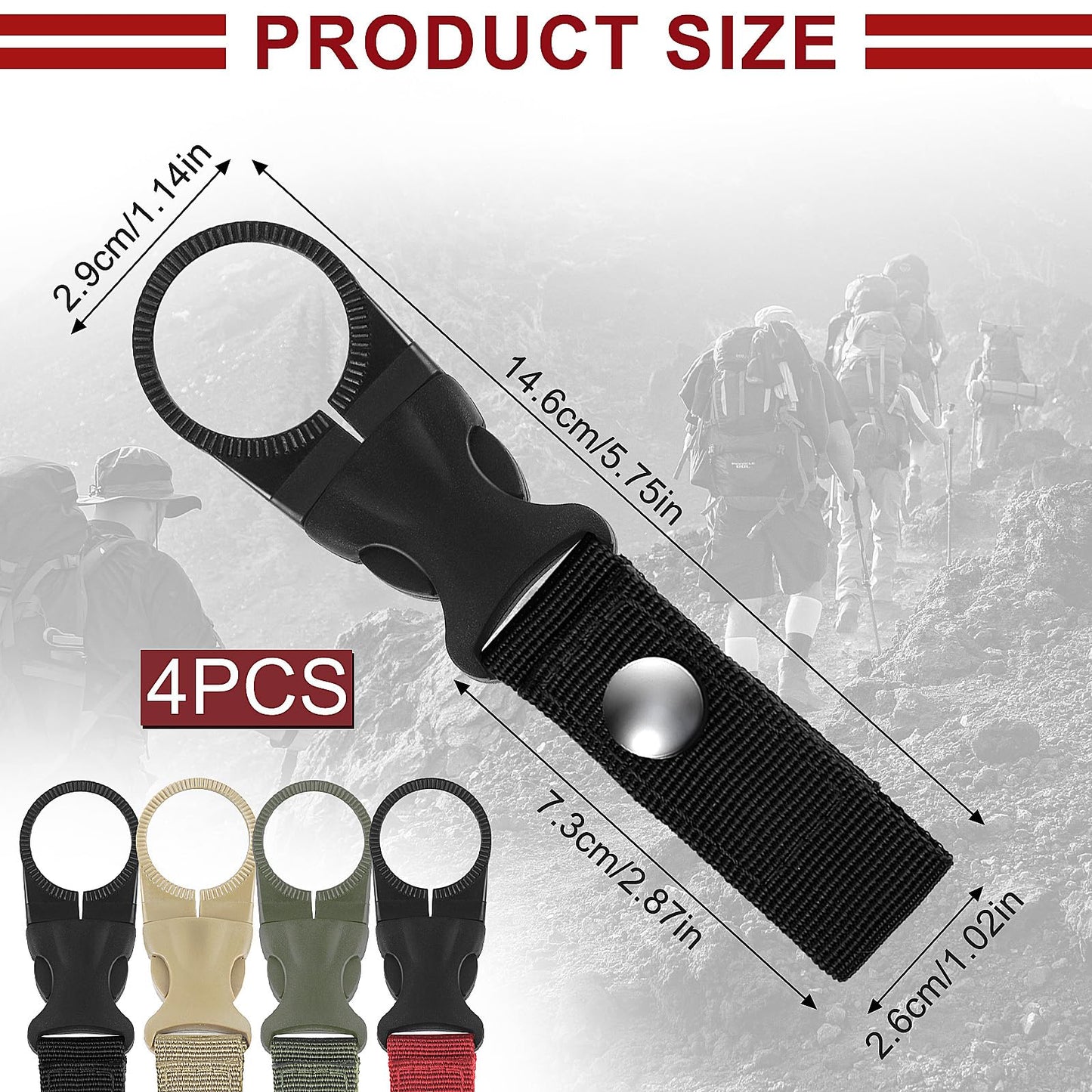 Andibro Hanging Bottle Buckle,4Pcs Portable Water Bottle Clip Mineral Water Bottle Ring Holder Water Bottle Belt Holder for Outdoor Camping Hiking Traveling Mountaineering Backpack