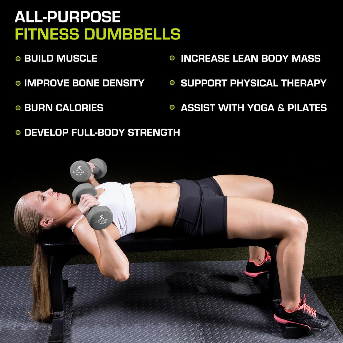 ProsourceFit Neoprene Dumbbell Coated for Non-Slip Grip, 10 lb