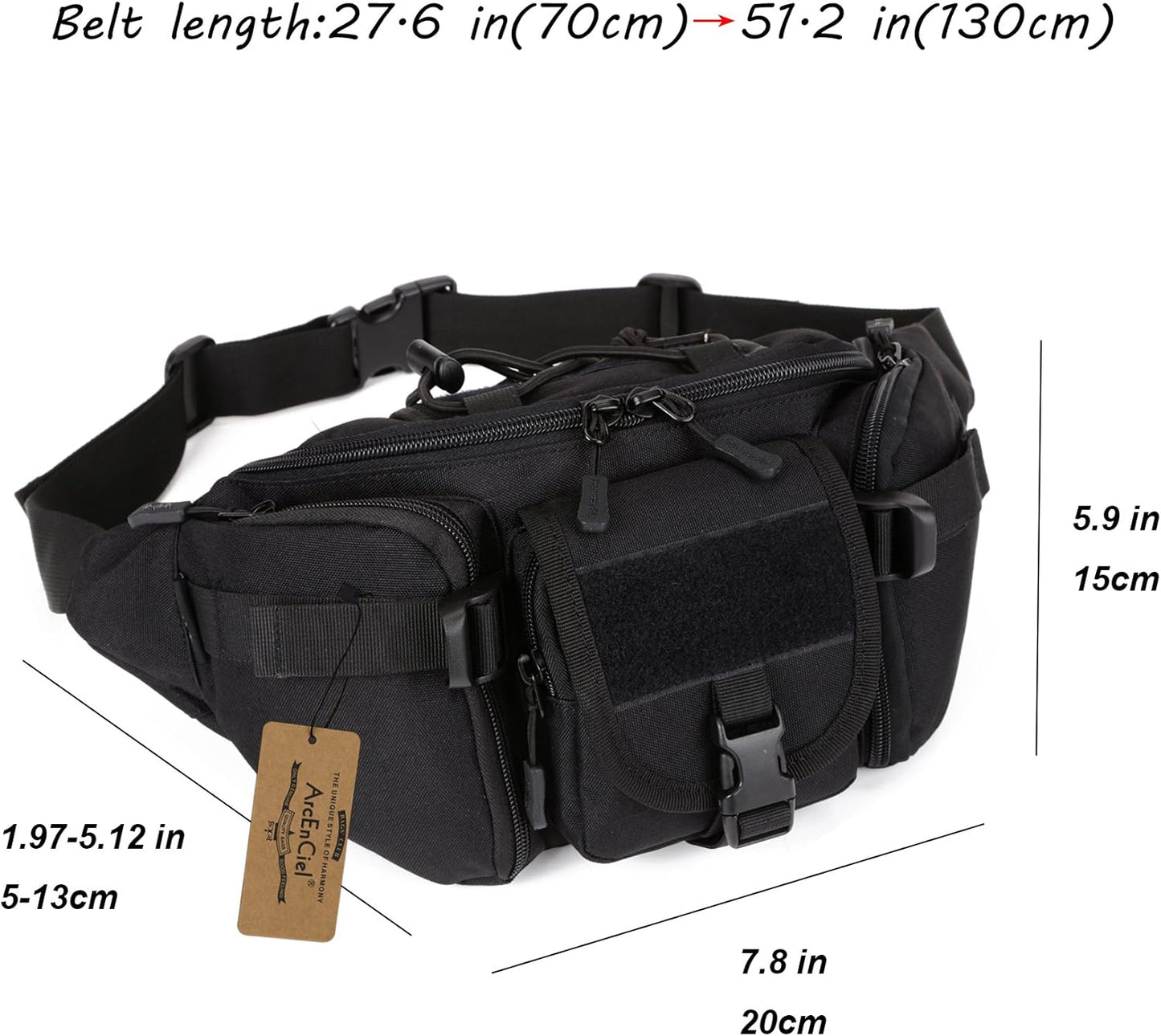 ArcEnCiel Tactical Fanny Pack for Men Waist Bag Hip Belt Outdoor Hiking Fishing Bumbag with Patch