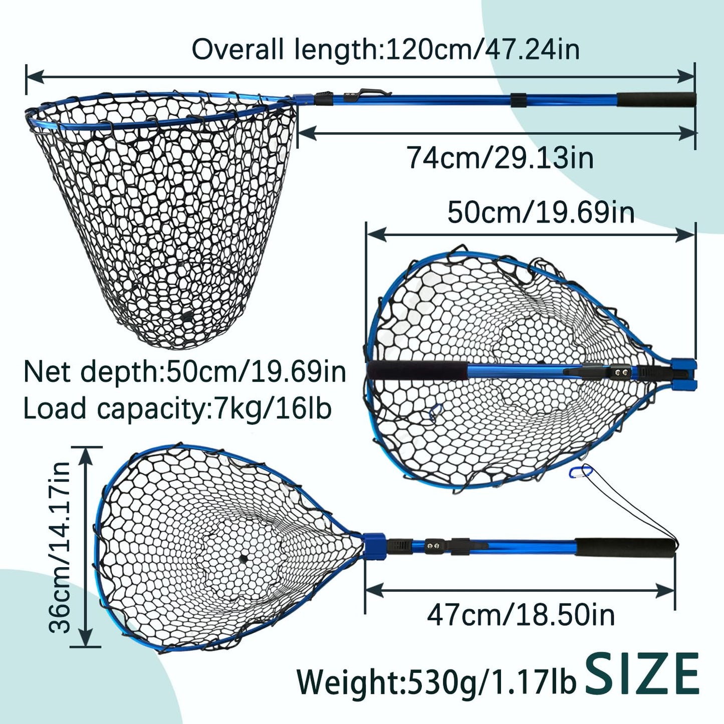 Fishing net (Retractable 19.68, Blue, 48in)