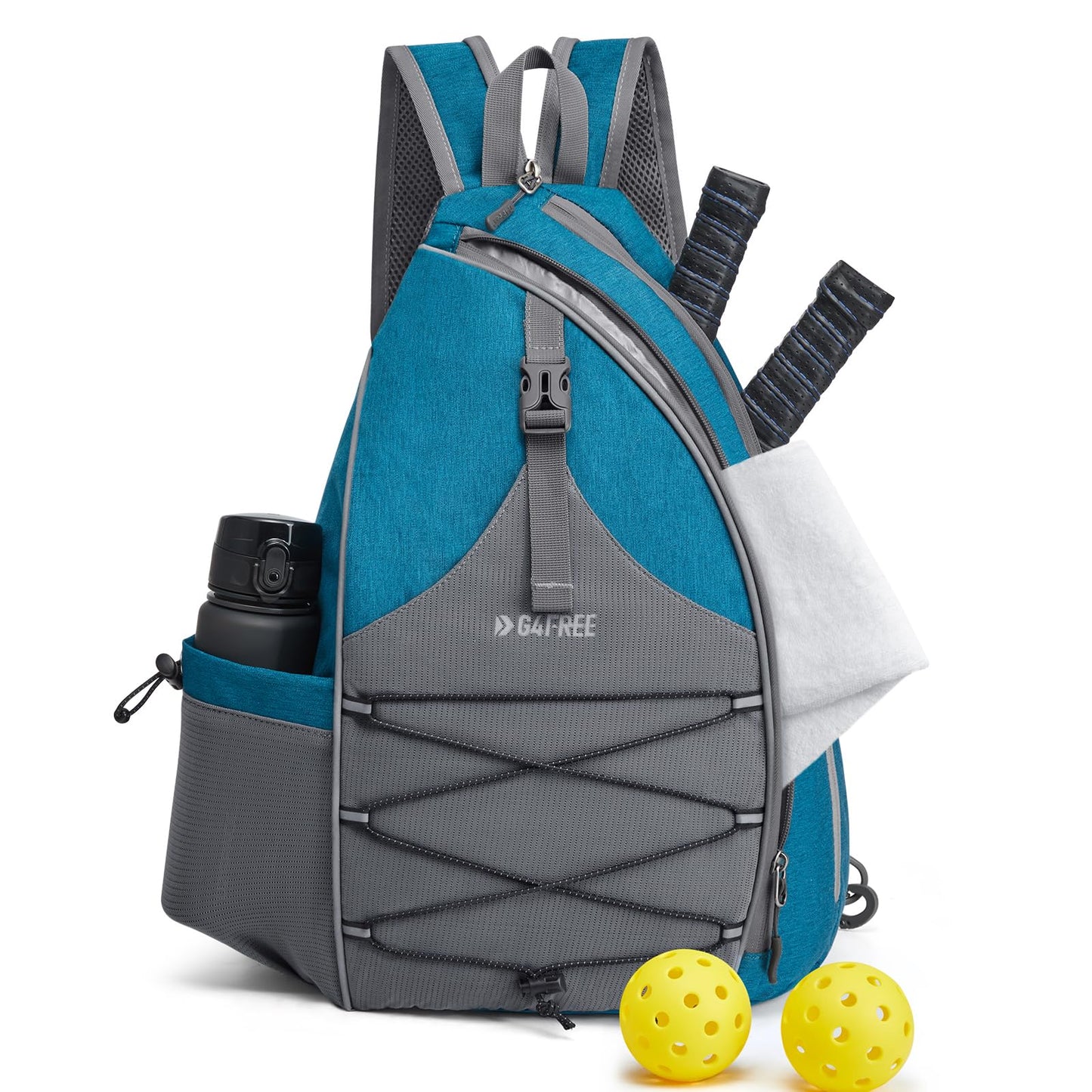 G4Free Pickleball Bag, Pickleball Backpack for Women & Men, Adjustable Sling Bag with Waterproof Pocket/Fence Hook, Teal Blue