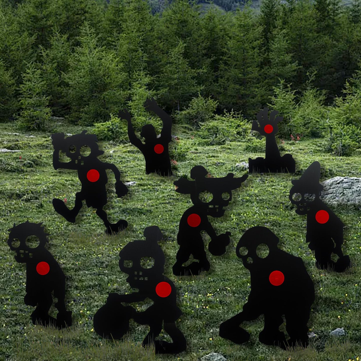 8 Zombie Waterproof Target, 12 * 16 Inch Different Black Skeleton Targets for Backyard, Field, Range Silhouette Targets with Stakes