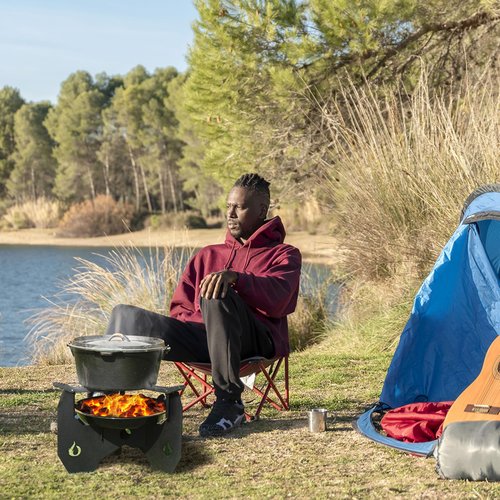 ONLYFIRE Portable Camping Stove with Carry Bag, Detachable Dutch Oven Stand with Foldable Pot Brackets, Outdoor Wood Charcoal Stove for Camping Hiking Picnic Patio Cooking, GS340