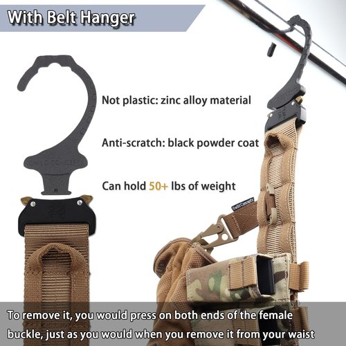 Gwild Concepts Copncepts Tactical MOLLE Belt, 5-in-1 Quick Release Rigger Battle Belt Heavy Duty Belt with Belt Hanger, Anti-Slip Pad, Gloves Hook, Coyote Brown