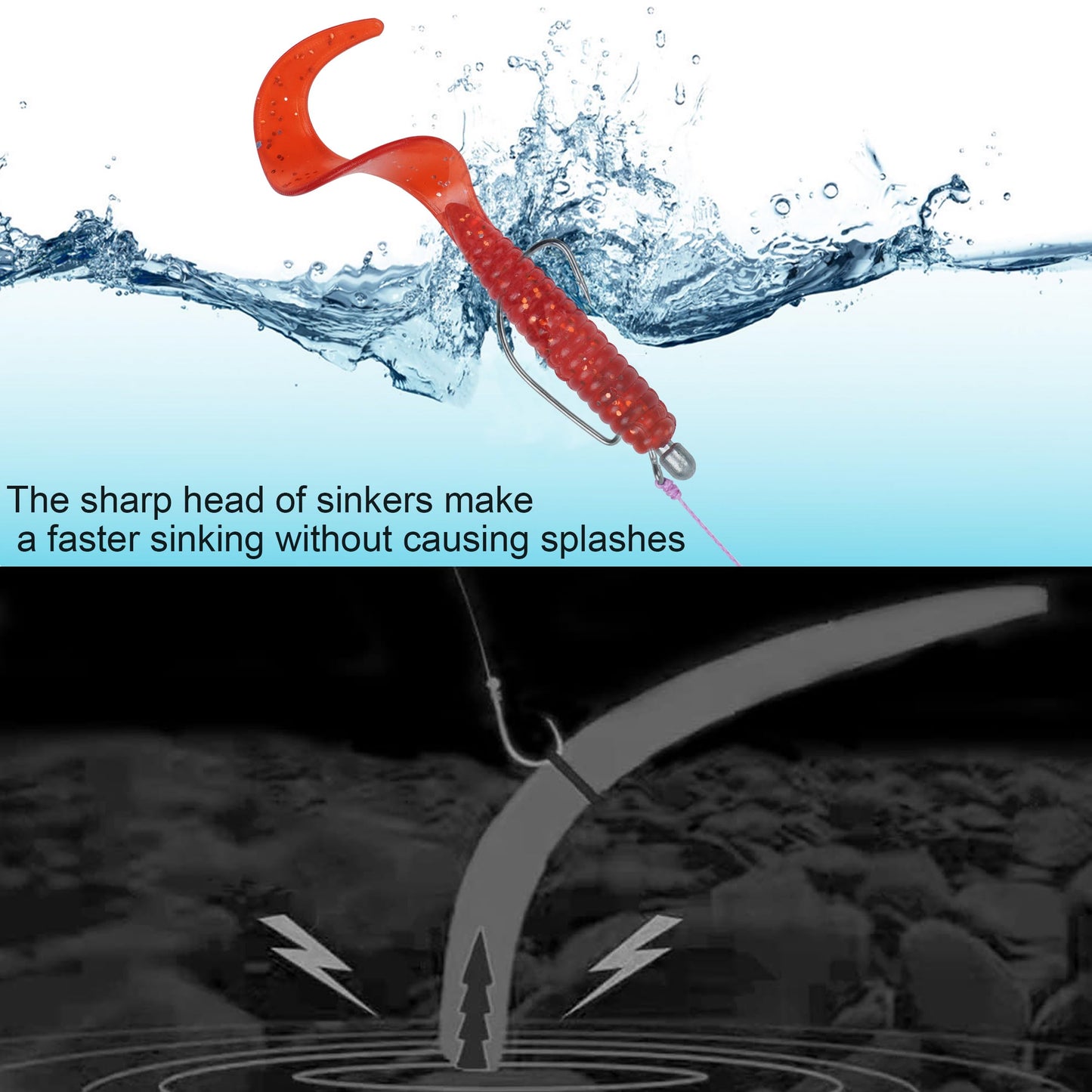 50pcs Fishing Nail Weights Kit Insert Sinkers Wacky Worm Weights for Bass Fishing Soft Plastic Lures Nail Sinkers Wacky Rig Neko Rig Insert Pencil Sinker Weight Kit 4 Sizes