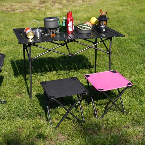 Opliy Camping Stool 2 Pack,13.5 Inch Portable Folding Stool for Outdoor Gardening and Beach Hiking Fishing,Foot Stool with Carry Bag (Black)