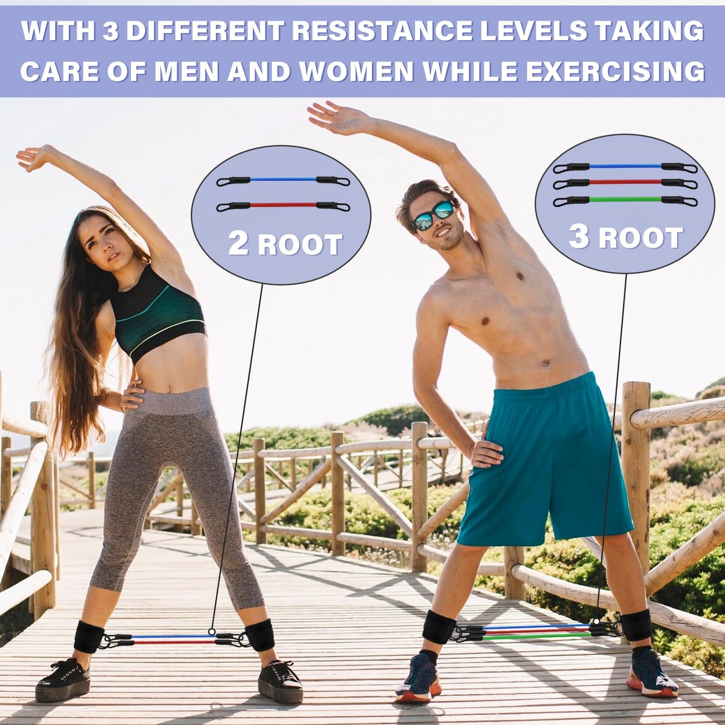 Feelorna Ankle Resistance Bands with Cuffs, Portable Ankle Bands for Working Out, 3 Levels of Resistance, Black