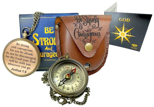 Bible Verse Brass Compass – “Be Strong and Courageous” (Joshua 1:9) | Christian Gift for Graduation, Baptism, Confirmation – Religious Keepsake for Boys, Girls, Teens, Men, Pastors & Church Events